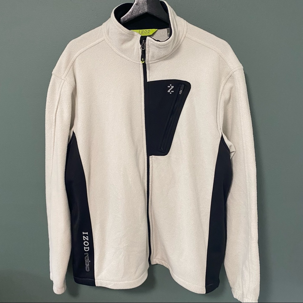 Izod Ratio white cream men’s fleece zip up jacket size large